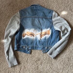 Hand Painted Michelangelo “The Creation Of Adam” Denim Jacket